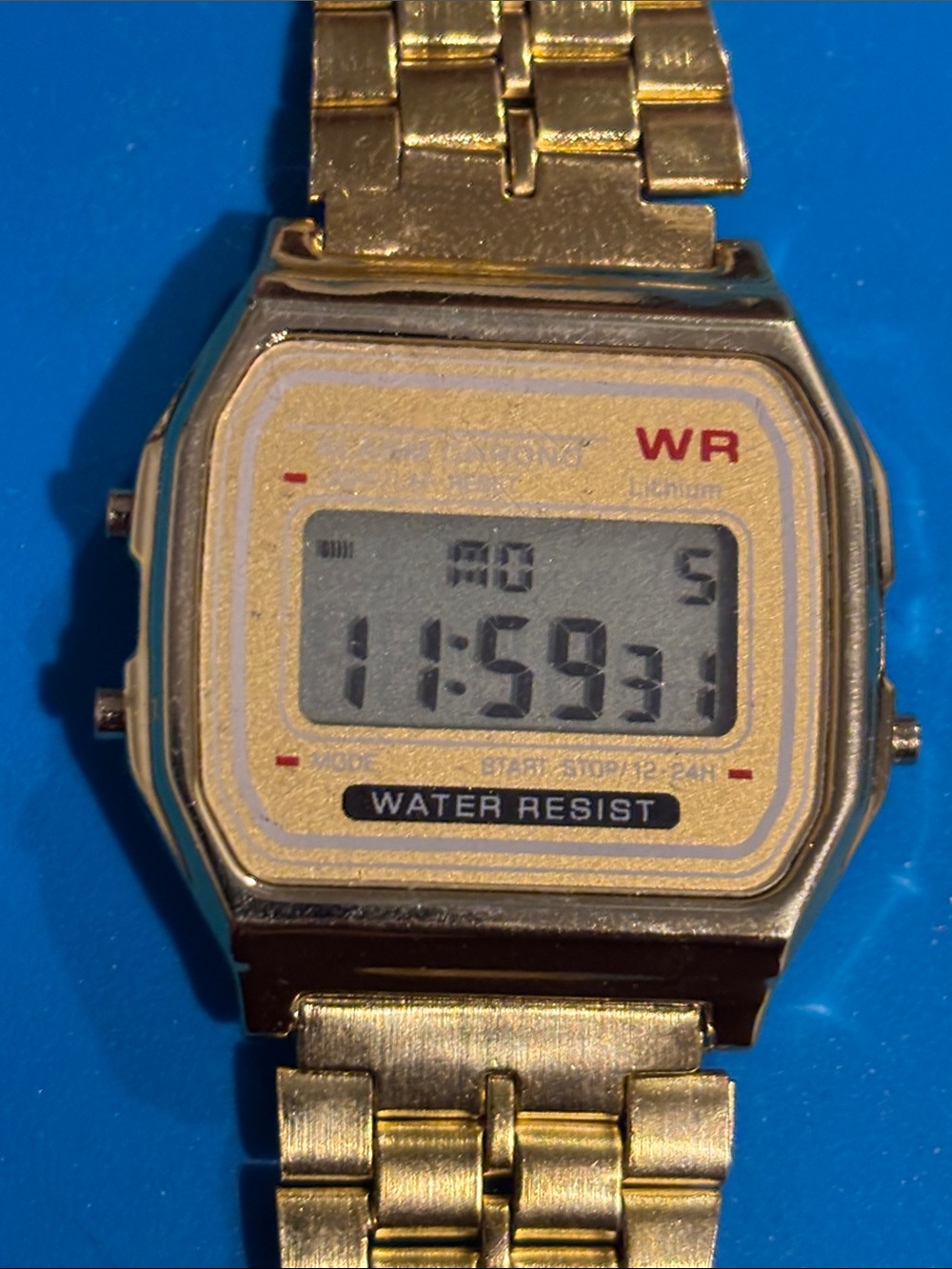 Gold Digital Water-Resistant Men's Watch with Metal Link Band